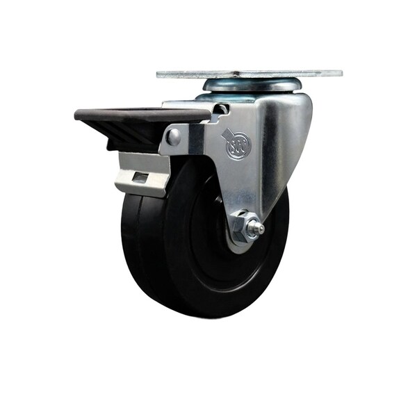 4'' Soft Rubber Wheel Swivel Top Plate Caster Posi Brake